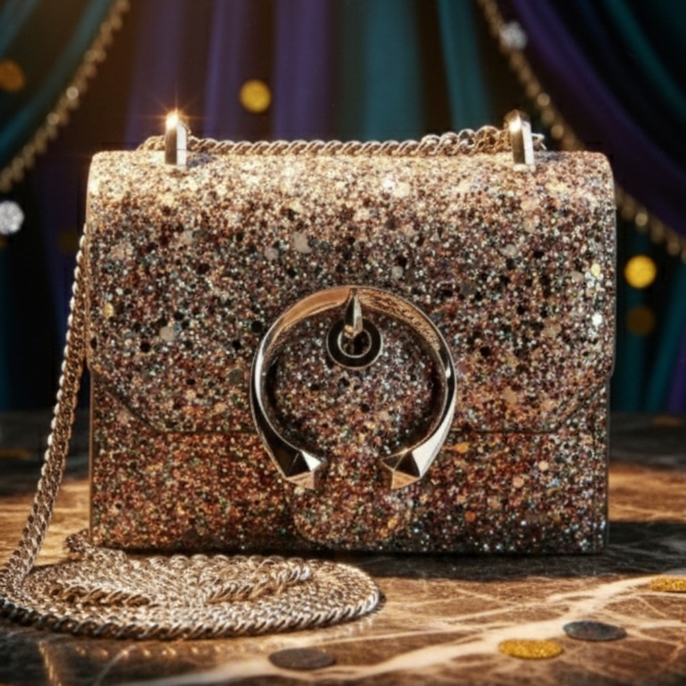 FULL INCLUSION JIMMY CHOO Glitter Mini Paris Glow-in-the-dark Bag
